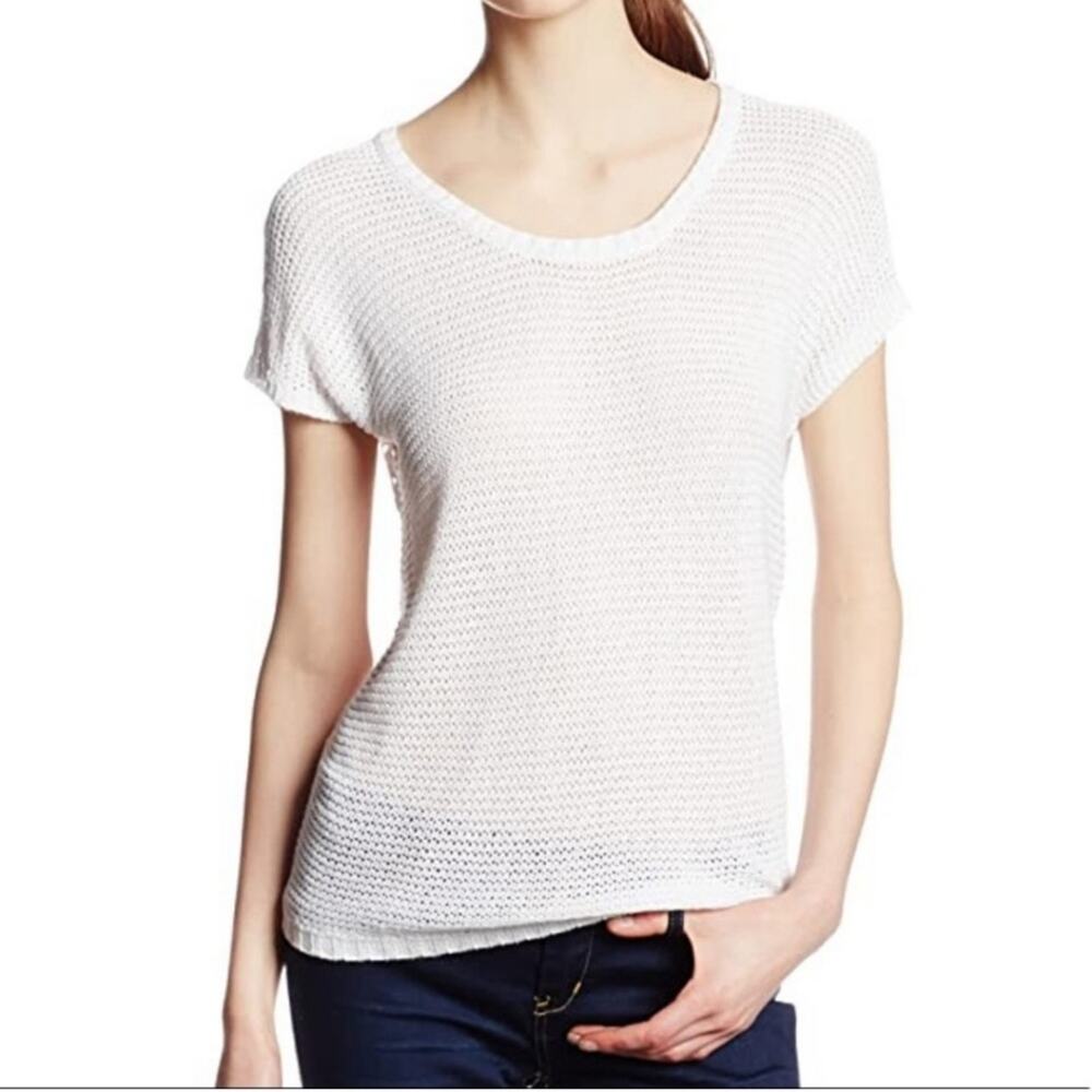 Lucky Brand White Oceanside Knit Crochet Eyelet Short Sleeve Sweater Size M